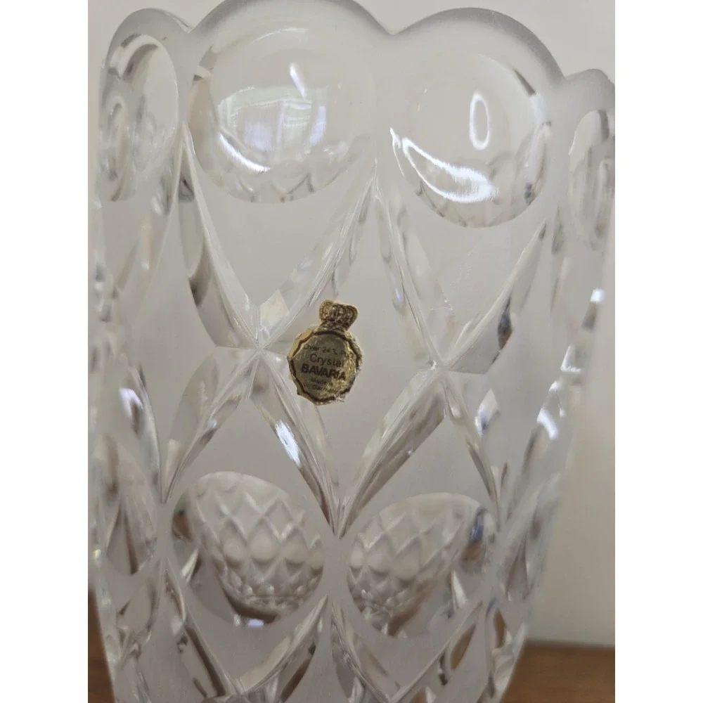 Vintage West Germany Crystal Vase 24% Lead Bavaria Scalloped Diamond Cut Clear